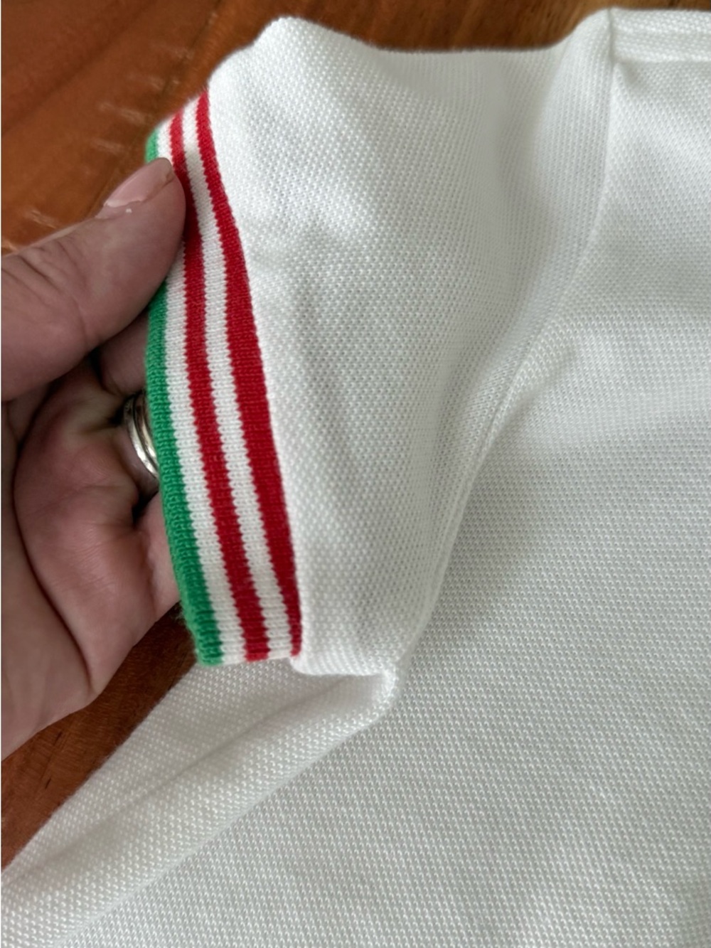 Lacoste White Kids Polo with Multicolor Stripe Collar and Trim - Picture 4 of 4